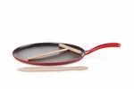 Crepiere en fonte emaillee 27 cm Cerise avec Rateau et Spatule a Crepes