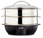 Cuiseur vapeur electrique 2 paniers inox brillant avec couvercle en verre  et av