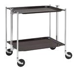 Desserte roulante et pliante 2 etages montants chromes plateaux stratifies bois