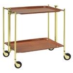 Desserte roulante et pliante 2 etages montants dores plateaux stratifies Bois Orme