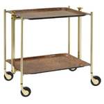 Desserte roulante et pliante 2 etages montants dores plateaux stratifies Loupe fonce