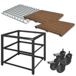 Module Extension :Table avec 1 plateau grille inox, 2 plateaux Acacia et 4 roues