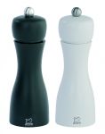 Set de 2 moulins a sel et a poivre manuels Tahiti Noir et Blanc 15 cm