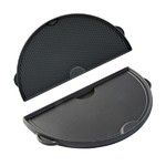 Plaque demi-lune en fonte double face rainuree pour petites grillades et lisse p