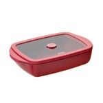 Plat rectangulaire en verre 0,8L effet ceramique avec couvercle en verre et silicone - Grenat