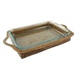 Porte-plat en rotin rectangulaire 40 x 37 cm et plat en Pyrex