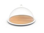 Plateau a fromage hetre/blanc avec cloche - o 28 x 16 cm