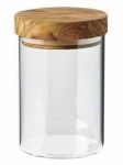 Pot en verre 0,6 Litre avec couvercle hermetique en olivier o 10 cm - H 15 cm