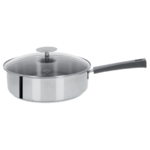 Sauteuse 24 Cm Mutine Fixe Exceliss - Poignee Bakelite Grise + Couv. Verre