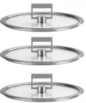 Serie de de 3 couvercles plats Strate en verre cercle inox o 16 a 20 cm avec un