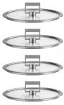 Serie de de 4 couvercles plats Strate en verre cercle inox o 14 a 20 cm avec un