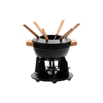 Service a Fondue en ceramique avec Poignees en Bois Noir Mat