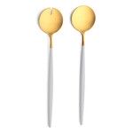 Service a salade Goa en acier inoxydable brosse Gold & manche blanc