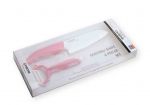 Set 2 pieces : un couteau lame ceramique blanche & manche rose 14 cm + un epluch
