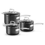 Set de 3 Casseroles de 16/18/20 cm antiadherente noire avec couvercle en verre L