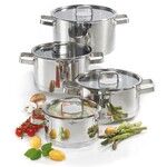 Set de 4 cocottes inox & 4 couvercles verre