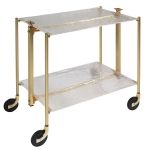 Desserte roulante et pliante 2 etages montants dores plateaux acryliques givres