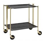Desserte roulante et pliante 2 etages montants dores plateaux acryliques noirs