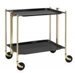 Desserte roulante et pliante 2 etages montants dores plateaux stratifies noirs