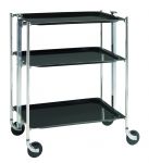 Desserte roulante et pliante 3 etages montants chromes plateaux stratifies Noirs