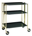 Desserte roulante et pliante 3 etages montants dores plateaux stratifies noirs