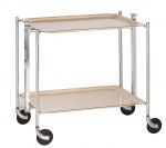 Desserte roulante, pliante 2 etages montants chromes plateaux stratifies Bouleau