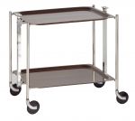 Desserte roulante et pliante 2 etages montants chromes plateaux stratifies bois