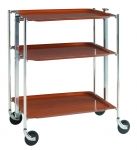 Table roulante pliante, desserte de cuisine 3 etages montants chromes plateaux stratifies en bois d'Orme - Textable