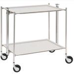 Table roulante pliante, desserte de cuisine 2 etages montants chromes plateaux stratifies Lin - Blanc - Textable