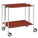 Table roulante pliante, desserte de cuisine 2 etages montants chromes plateaux stratifies Lin - Bourgogne- Textable