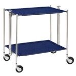 Table roulante pliante, desserte de cuisine 2 etages montants chromes plateaux stratifies Lin - Marine - Textable