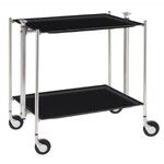 Table roulante pliante, desserte de cuisine 2 etages montants chromes plateaux stratifies Lin - Noir - Textable