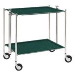 Table roulante pliante, desserte de cuisine 2 etages montants chromes plateaux stratifies Lin - Vert Emeraude - Textable