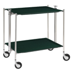 Table roulante pliante, desserte de cuisine 2 etages montants chromes plateaux stratifies Secret - Emeraude - Textable