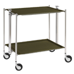 Table roulante pliante, desserte de cuisine 2 etages montants chromes plateaux stratifies Secret - Vert Olive - Textable