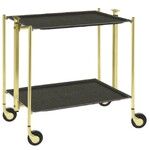 Table roulante pliante, desserte de cuisine 2 etages montants dores plateaux stratifies Lin - Gris- Textable