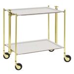 Table roulante pliante, desserte de cuisine 2 etages montants dores plateaux stratifies Lin - Blanc - Textable