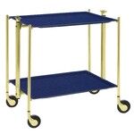 Table roulante pliante, desserte de cuisine 2 etages montants dores plateaux stratifies Lin - Marine - Textable