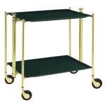 Table roulante pliante, desserte de cuisine 2 etages montants dores plateaux stratifies Secret - Emeraude - Textable