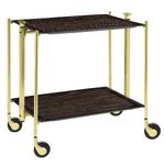 Table roulante pliante, desserte de cuisine 2 etages montants dores plateaux stratifies - Dark Oak - Textable