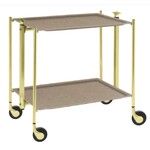 Table roulante pliante, desserte de cuisine 2 etages montants dores plateaux stratifies Lin - Naturel- Textable