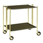 Table roulante pliante, desserte de cuisine 2 etages montants dores plateaux stratifies Secret - Vert Olive - Textable