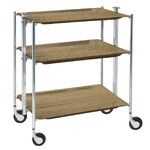 Table roulante pliante, desserte de cuisine 3 etages montants chromes plateaux stratifies bois Chene Clair Textable
