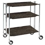 Table roulante pliante, desserte de cuisine 3 etages montants chromes plateaux stratifies bois Chene Fonce Textable
