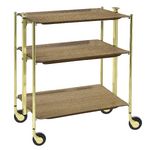 Table roulante pliante, desserte de cuisine 3 etages montants dores plateaux stratifies - Light Oak - Textable