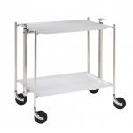 Desserte roulante et pliante 2 etages montants chromes plateaux acryliques blanc