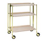 Desserte roulante et pliante 3 etages montants dores plateaux stratifies bois Bouleau