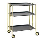 Desserte roulante et pliante 3 etages montants dores plateaux stratifies bois Ebene