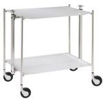 Table roulante pliante, desserte de cuisine 2 etages montants chromes plateaux a