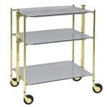 Table roulante pliante, desserte de cuisine 3 etages montants dores plateaux stratifies Gris metal Textable